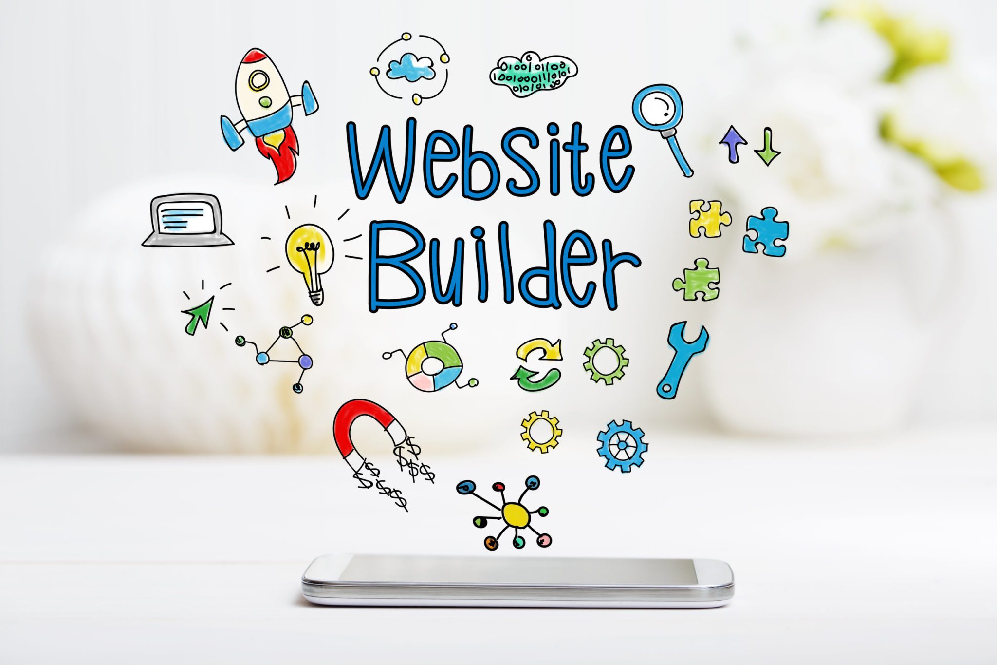 Website Builder concept with smartphone website builder