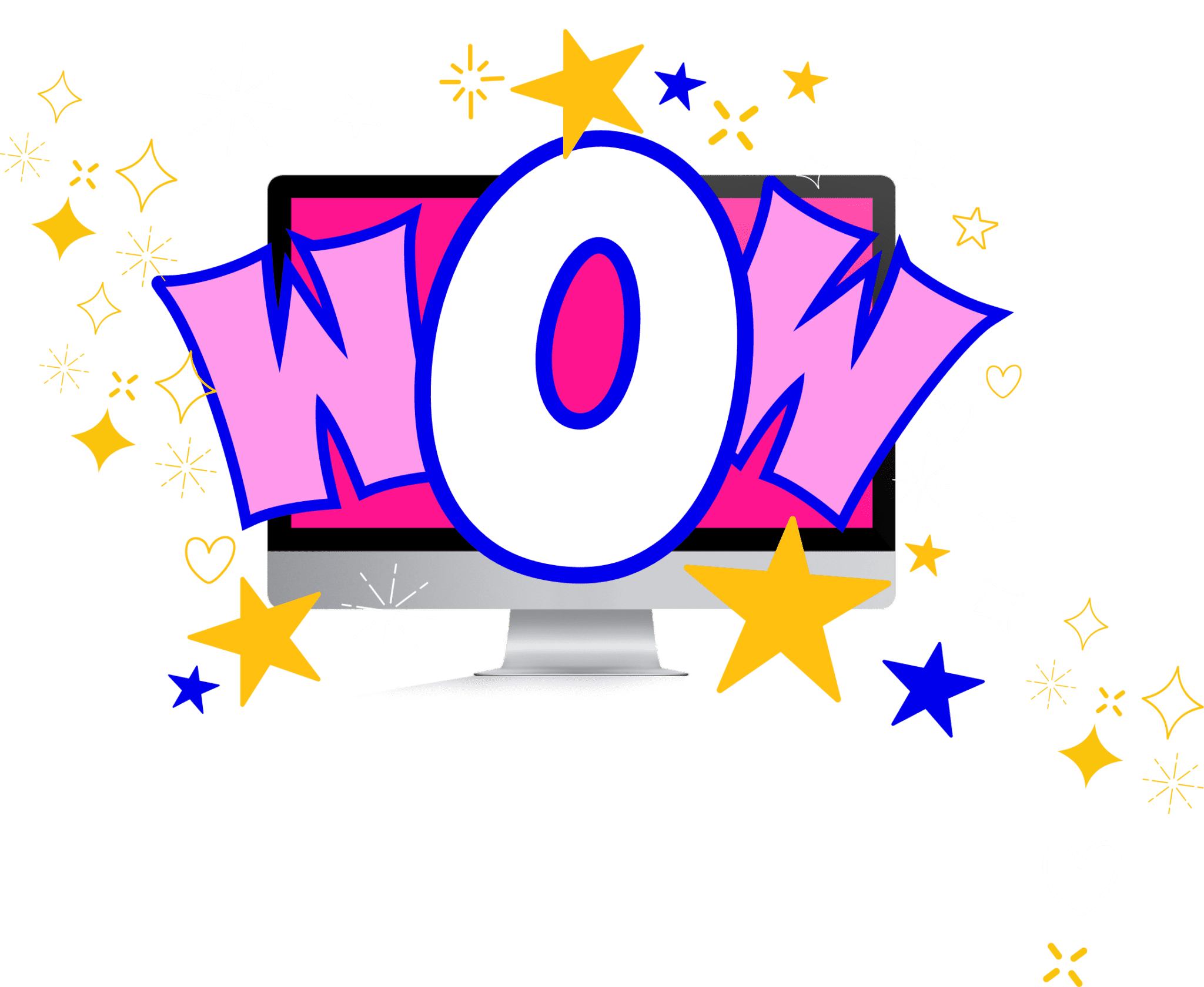 Websites that Wow - a computer screen witht he word WOW jumping out of it and surrounded by stars